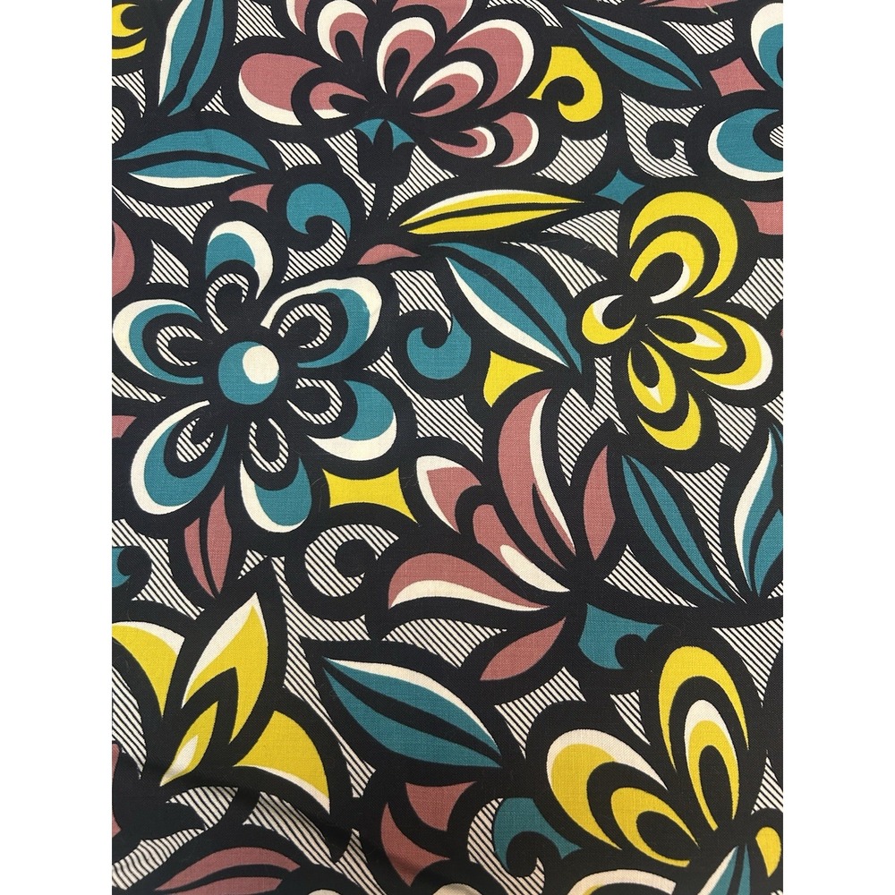 VTG Bold Floral Fabric Remnant 129"X35" Cotton Groovy Mod